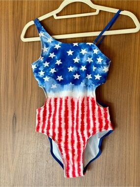 art class Girls One Piece Swimsuit * Size L 10/12 * Stars Stripes * 4th of July
